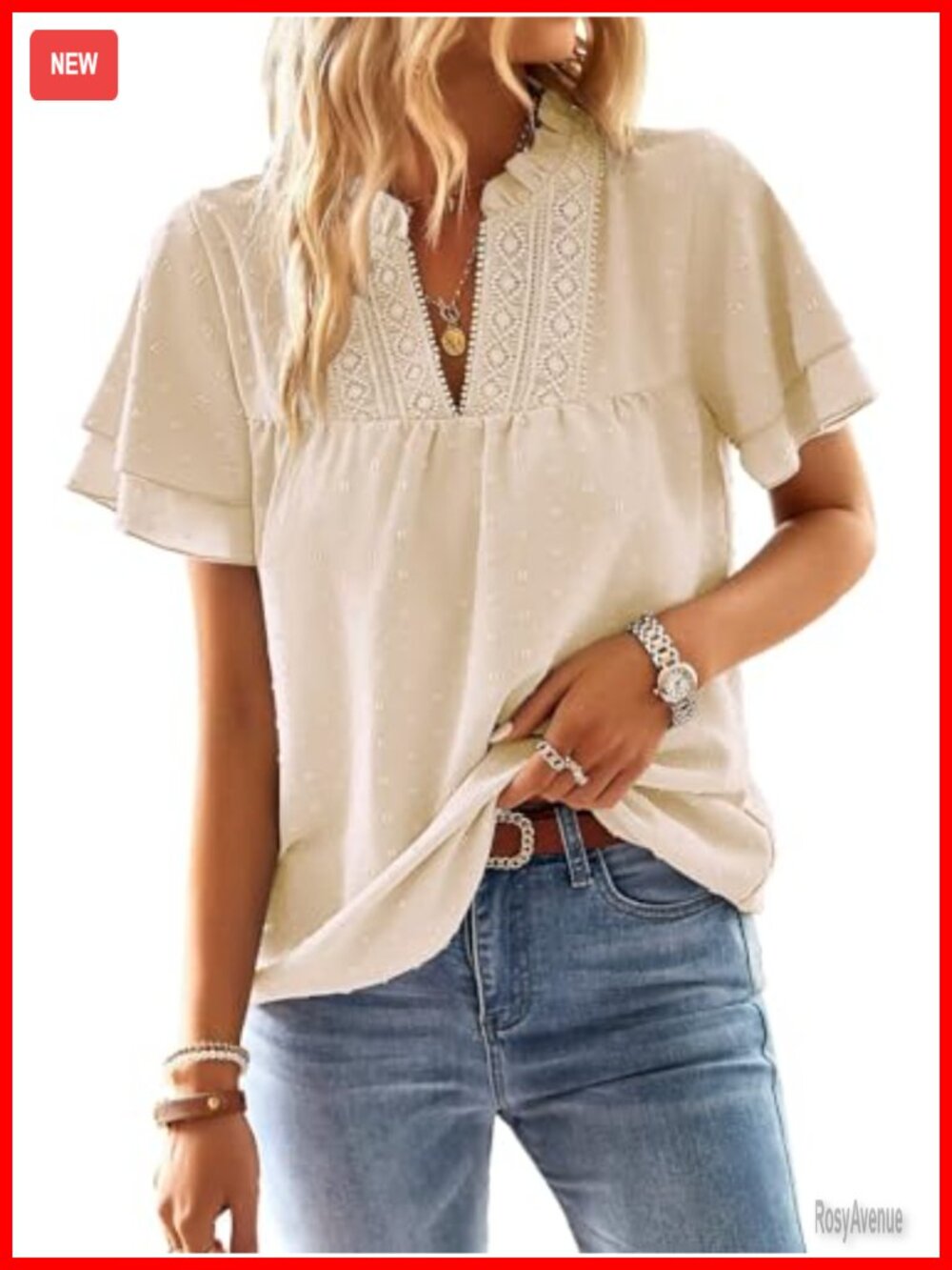 Womens V Neck Crochet Lace Blouse Butterfly Sleeve Peasant Top
